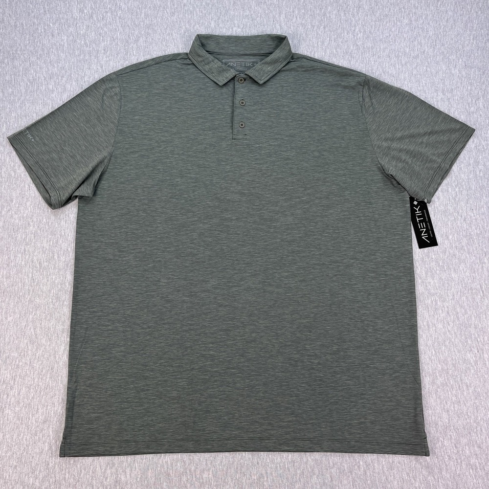 Anetik Low Pro Tech Polo Shirt Mens 3XL Dark Olive Heathered UV Vint UPF30+ NEW